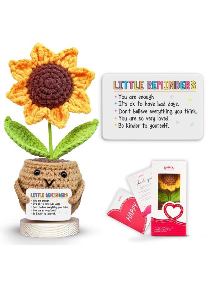 Gossby Handmade Positive Sunflower Crochet with Message - Little Reminder You are Enough - Inspirational Gift for Women - Positive Energy, Apreciation, Farewell, Retirement, Goodbye Gift for Coworker - Image 1