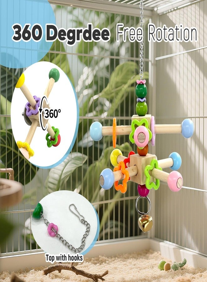 FALESHOS 2 Pcs Parakeet Toys, Natural Wood Spinner with Bells, Hanging Cage Accessories for Small Moderate Birds to Relieve Boredom and Anxiety - Image 5