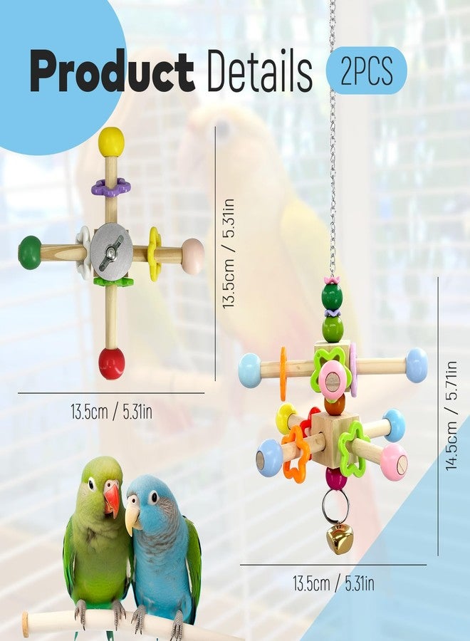FALESHOS 2 Pcs Parakeet Toys, Natural Wood Spinner with Bells, Hanging Cage Accessories for Small Moderate Birds to Relieve Boredom and Anxiety - Image 2