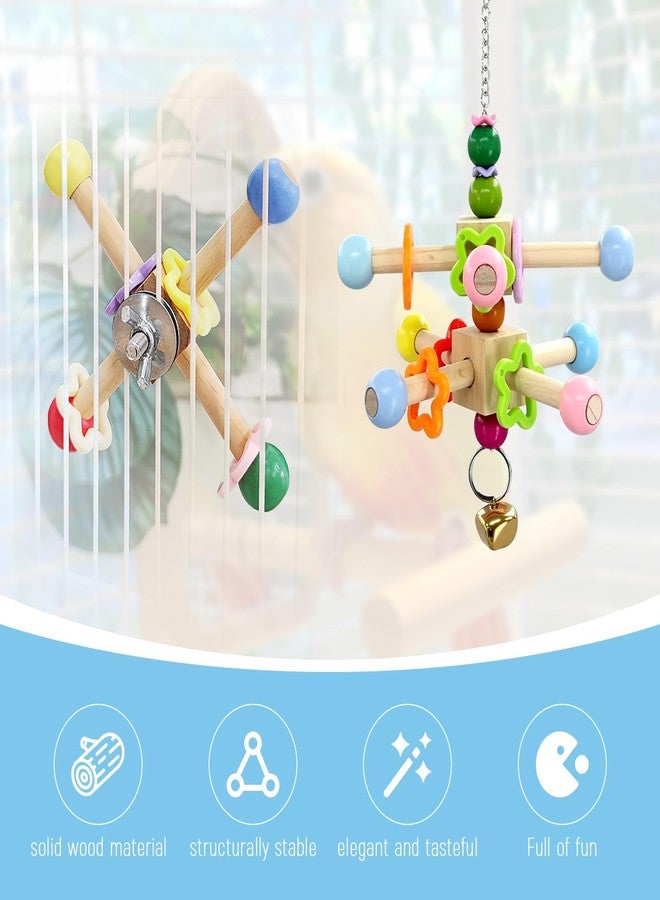 FALESHOS 2 Pcs Parakeet Toys, Natural Wood Spinner with Bells, Hanging Cage Accessories for Small Moderate Birds to Relieve Boredom and Anxiety - Image 3