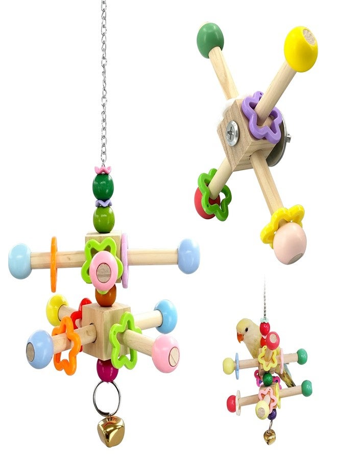 FALESHOS 2 Pcs Parakeet Toys, Natural Wood Spinner with Bells, Hanging Cage Accessories for Small Moderate Birds to Relieve Boredom and Anxiety - Image 1