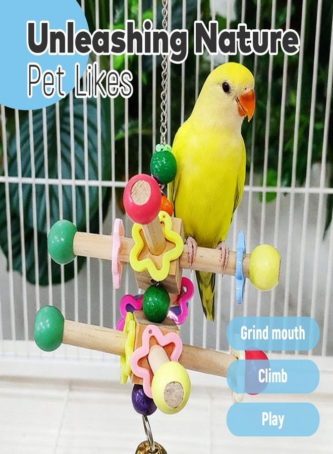 FALESHOS 2 Pcs Parakeet Toys, Natural Wood Spinner with Bells, Hanging Cage Accessories for Small Moderate Birds to Relieve Boredom and Anxiety - Image 4