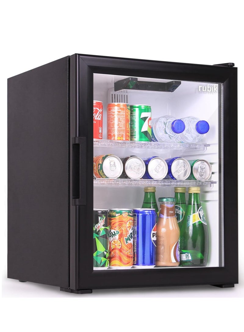 Rubik ثلاجة ميني بار بباب زجاجي وضاغط عاكس، مبرد مشروبات منخفض الضوضاء وفعال، RMB-40IC، أسود - Image 1