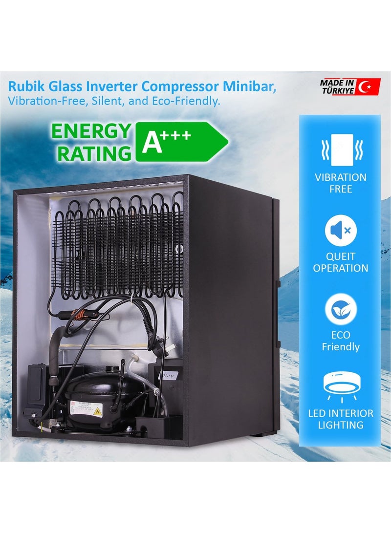 Rubik ثلاجة ميني بار بباب زجاجي وضاغط عاكس، مبرد مشروبات منخفض الضوضاء وفعال، RMB-40IC، أسود - Image 3