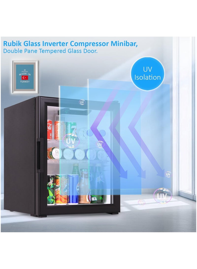 Rubik ثلاجة ميني بار بباب زجاجي وضاغط عاكس، مبرد مشروبات منخفض الضوضاء وفعال، RMB-40IC، أسود - Image 5