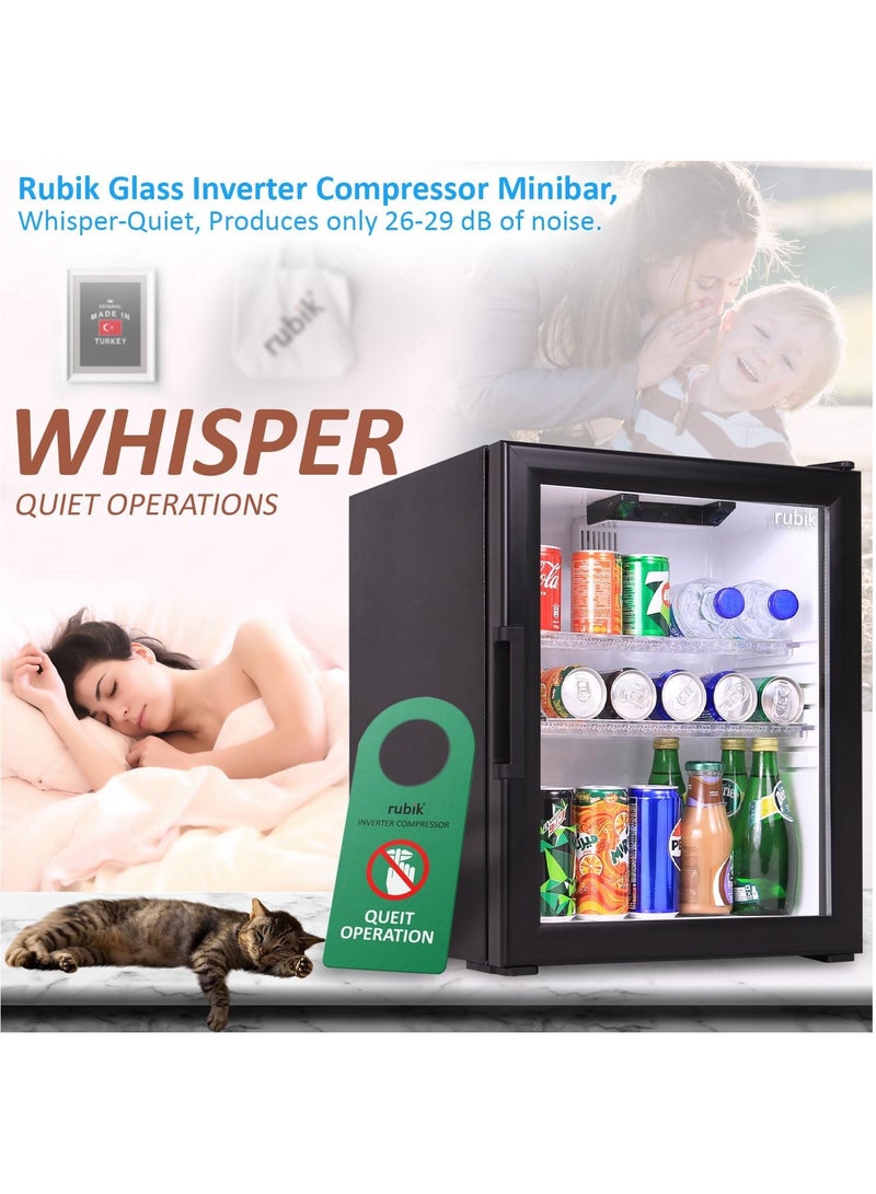 Rubik ثلاجة ميني بار بباب زجاجي وضاغط عاكس، مبرد مشروبات منخفض الضوضاء وفعال، RMB-40IC، أسود - Image 4