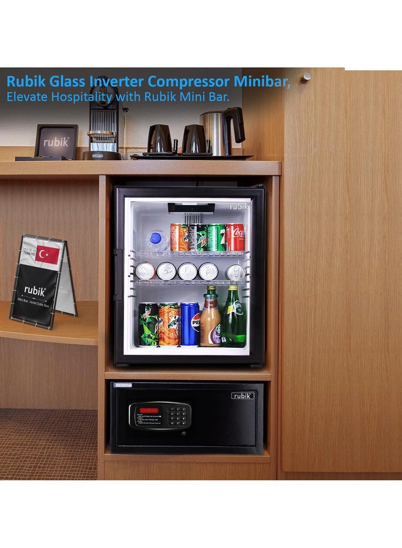 Rubik ثلاجة ميني بار بباب زجاجي وضاغط عاكس، مبرد مشروبات منخفض الضوضاء وفعال، RMB-40IC، أسود - Image 2