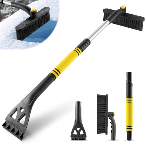 LivTee 32 Extendable Ice Scraper Snow Brush for Car Windshield 360 Rotating Snow Removal Tool for Cars Trucks SUVs Automotive Winter Essentials Car Accessories for Men Yellow - Image 1
