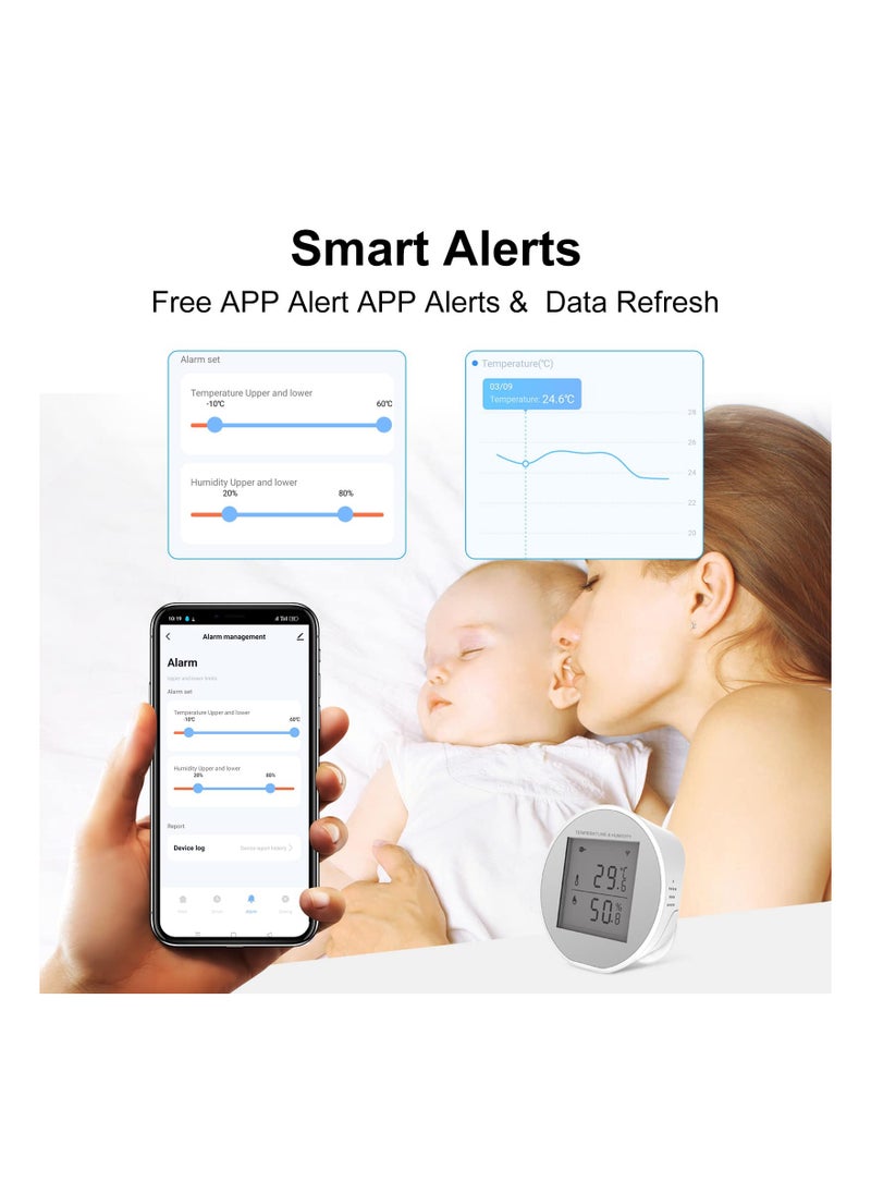 SYOSI - WiFi Thermometer Hygrometer Sensor, with App Alerts Tuya Smart Indoor Temperature and Humidity Monitor, for Home Pet Garage with Digital Compatible with Alexa Home Automation, Electronic Ink Display - Image 1