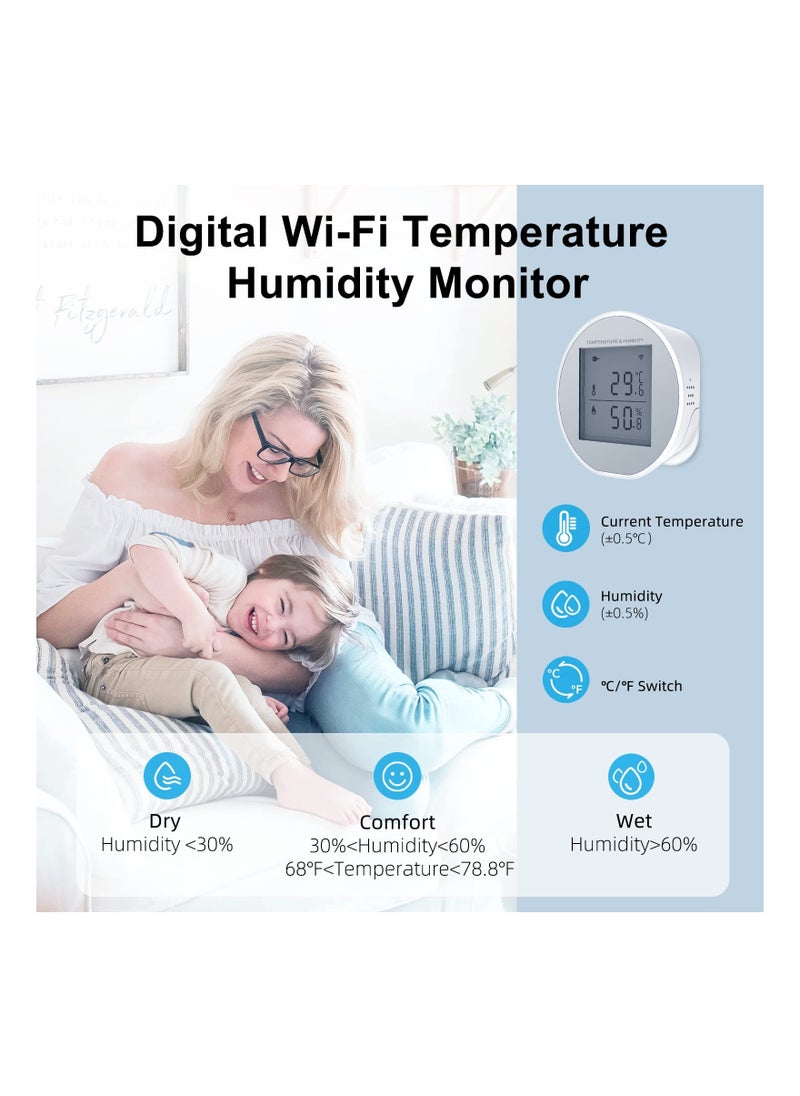 SYOSI - WiFi Thermometer Hygrometer Sensor, with App Alerts Tuya Smart Indoor Temperature and Humidity Monitor, for Home Pet Garage with Digital Compatible with Alexa Home Automation, Electronic Ink Display - Image 1