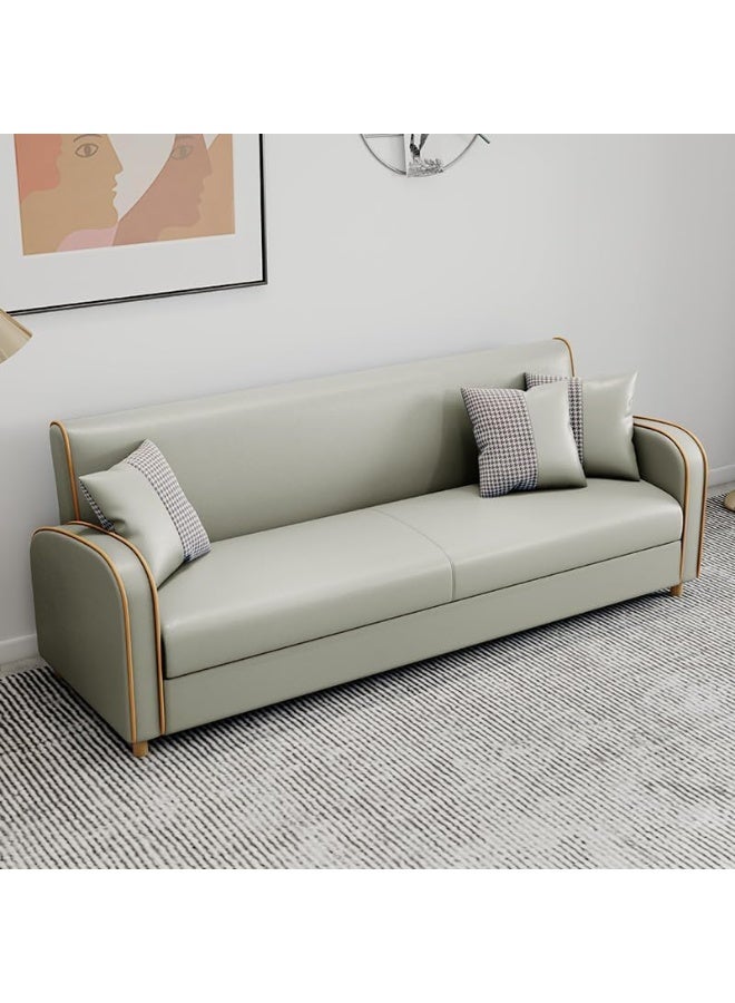 Comfynest Comfynest Stain Resistant Tech Cloth Danish Design Wooden Frame Sofa With Square Arm And Shallow Seat 200X65X73 Cm Beige  - Image 1