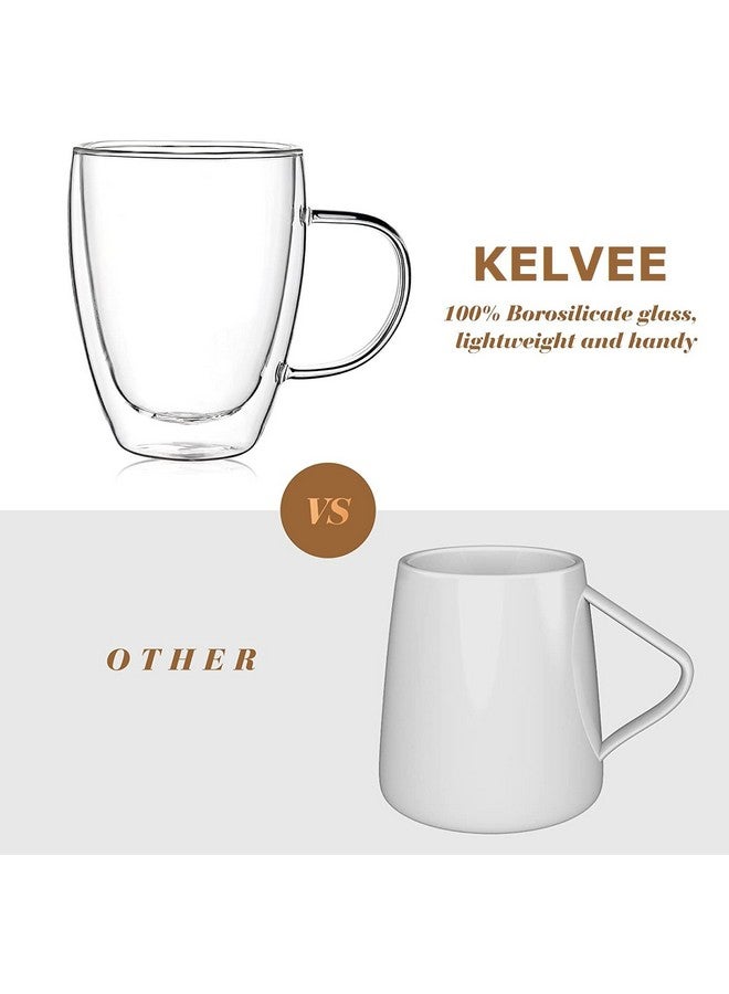 KELVEE Double Walled Insulated Glass Coffee Mugs Set of 1, Double Layer Tea Cups with Handle for Latte, Cappuccino, Espresso, Iced Tea Dishwasher & Microwave Safe (350ml) (1) - Image 4
