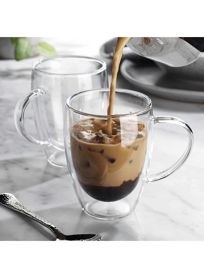 KELVEE Double Walled Insulated Glass Coffee Mugs Set of 1, Double Layer Tea Cups with Handle for Latte, Cappuccino, Espresso, Iced Tea Dishwasher & Microwave Safe (350ml) (1) - Image 2