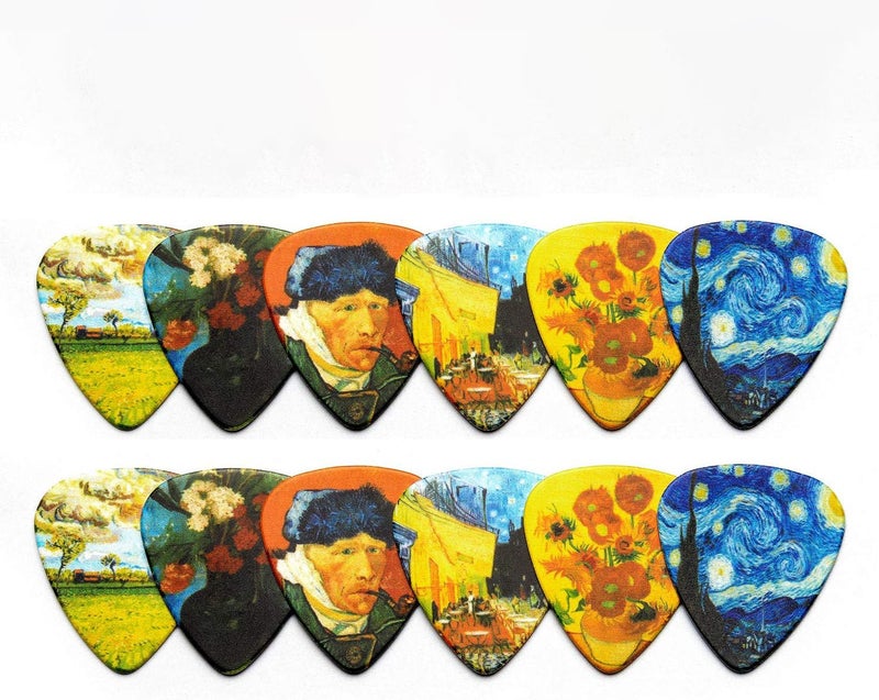 BestSounds Van Gogh 12 Pack Guitar Picks with Real Leather Picks Holder - Celluloid Medium Plectrums Unique Gifts For Guitarist - Image 2