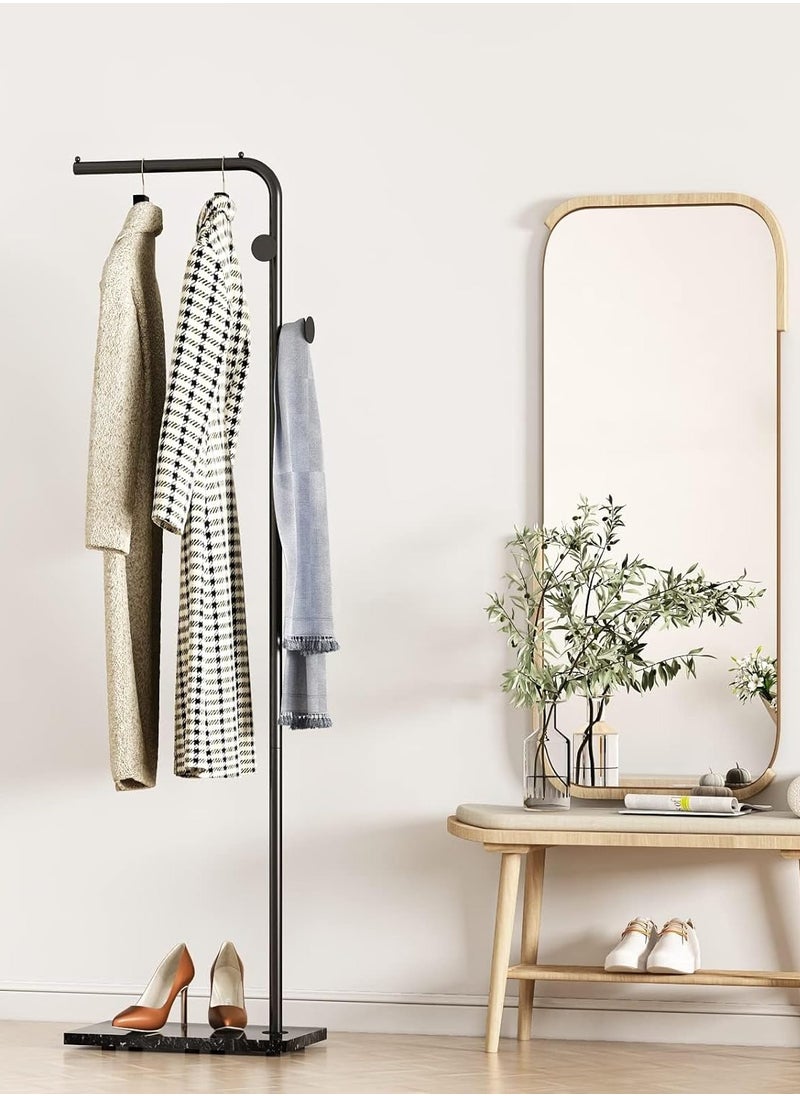 Jorunb - Metal Coat Rack Freestanding, Coat Stand With 3 Hooks,Black Clothing Rack with Natural Marble Base, Modern Clothes Rack for Entryway, Living Room,Bedroom, Office (Black) - Image 1