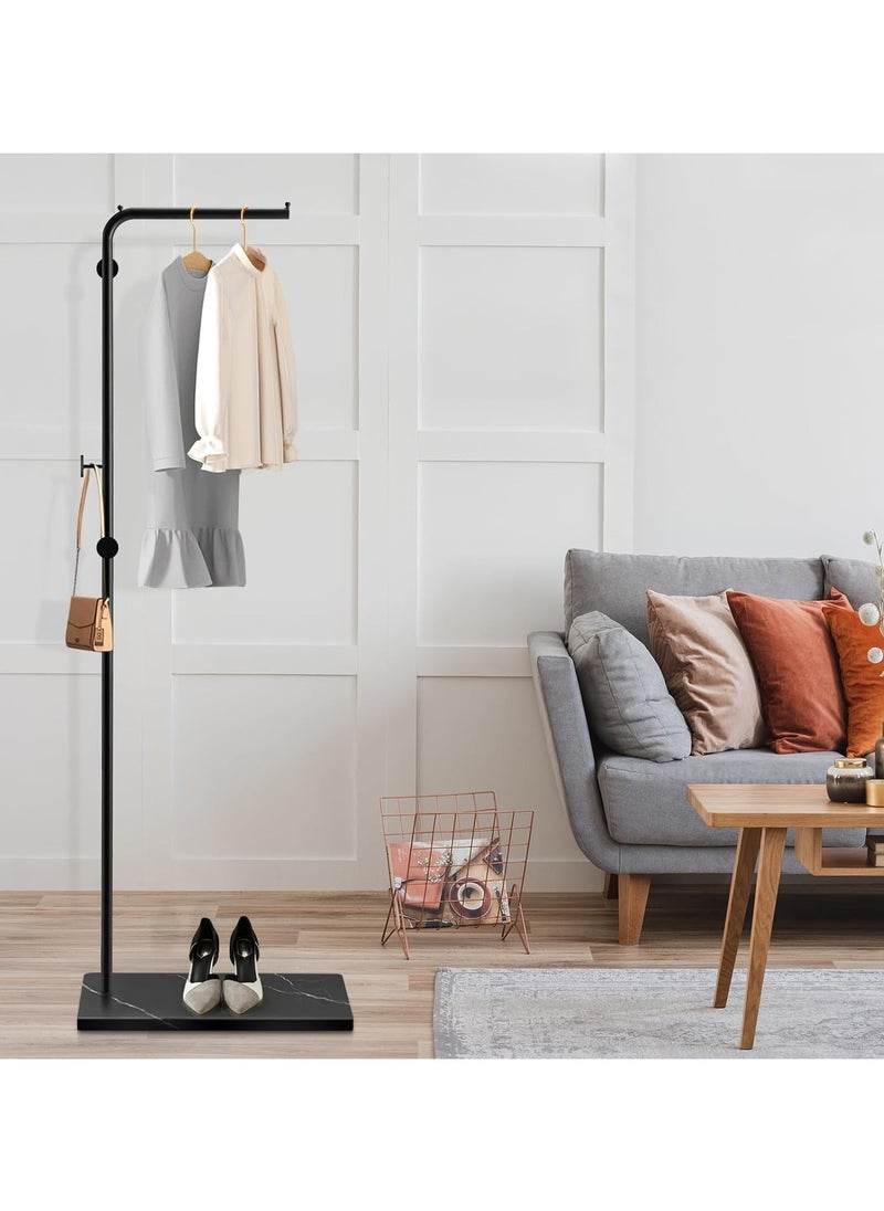 Jorunb - Metal Coat Rack Freestanding, Coat Stand With 3 Hooks,Black Clothing Rack with Natural Marble Base, Modern Clothes Rack for Entryway, Living Room,Bedroom, Office (Black) - Image 1