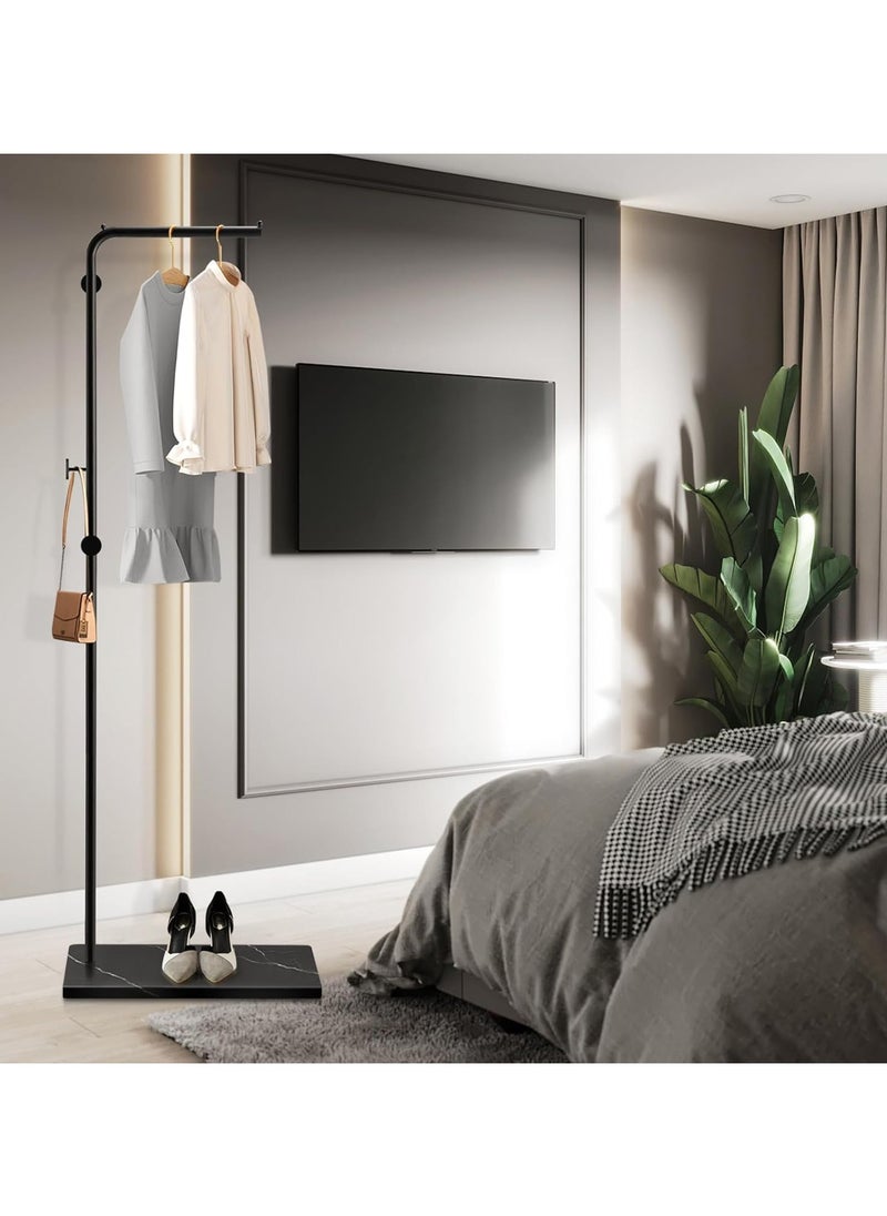 Jorunb - Metal Coat Rack Freestanding, Coat Stand With 3 Hooks,Black Clothing Rack with Natural Marble Base, Modern Clothes Rack for Entryway, Living Room,Bedroom, Office (Black) - Image 1