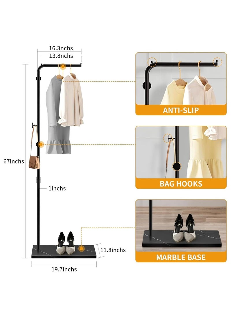Jorunb - Metal Coat Rack Freestanding, Coat Stand With 3 Hooks,Black Clothing Rack with Natural Marble Base, Modern Clothes Rack for Entryway, Living Room,Bedroom, Office (Black) - Image 1