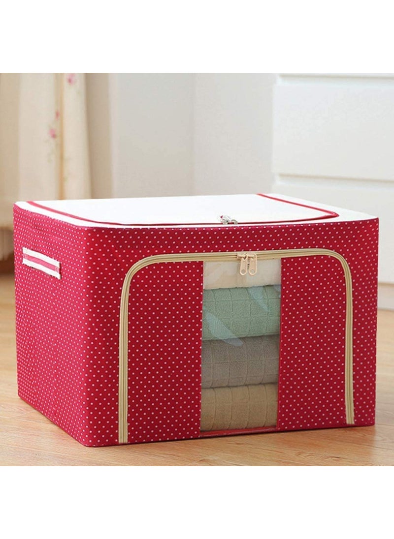 VEDHAK VEDHAK Fabric Clothes Storage Box for Wardrobe Cloth Saree Towel Blanket Foldable Organizer Bag with Steel Frame Top and Front Zipper Open Bags 66L  - Image 1