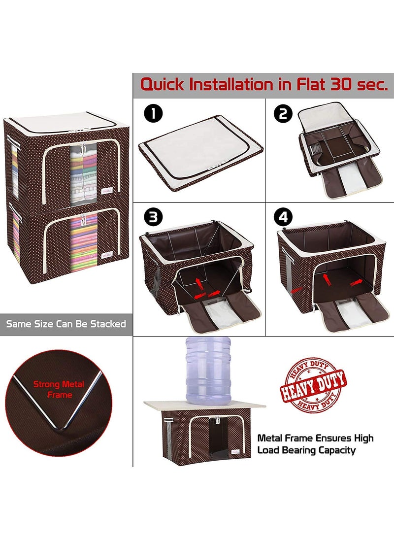 VEDHAK VEDHAK Fabric Clothes Storage Box for Wardrobe Cloth Saree Towel Blanket Foldable Organizer Bag with Steel Frame Top and Front Zipper Open Bags 66L  - Image 4