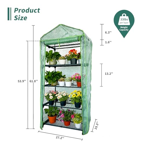 GreenGiggle 4 Tier Mini Indoor Greenhouse,27"x19"x62" Greenhouse for Indoors&greenhouses for Outdoors with PE Cover and Roll-Up Zipper Door - Image 2