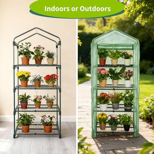 GreenGiggle 4 Tier Mini Indoor Greenhouse,27"x19"x62" Greenhouse for Indoors&greenhouses for Outdoors with PE Cover and Roll-Up Zipper Door - Image 3