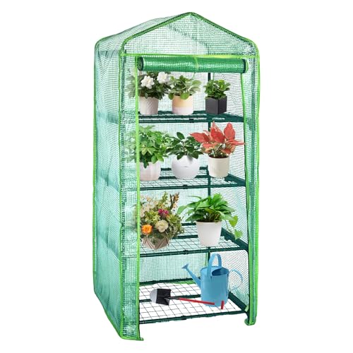 GreenGiggle 4 Tier Mini Indoor Greenhouse,27"x19"x62" Greenhouse for Indoors&greenhouses for Outdoors with PE Cover and Roll-Up Zipper Door - Image 1