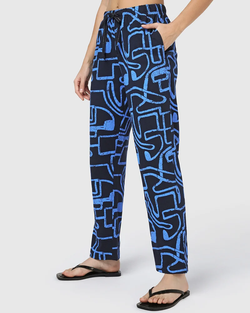 bewakoof Women's Navy Blue All Over Printed Pyjamas