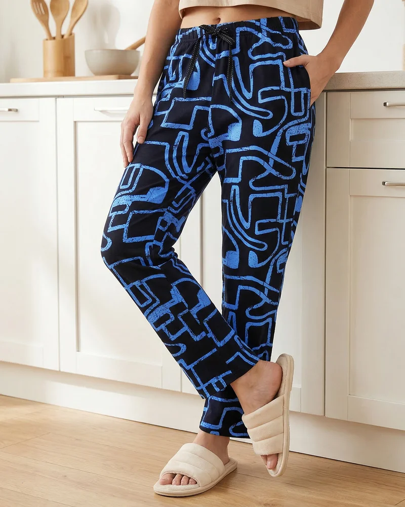 bewakoof Women's Navy Blue All Over Printed Pyjamas