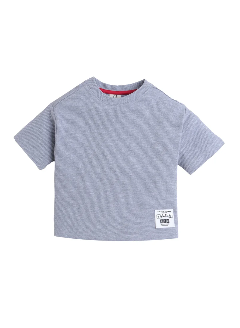 victor and jane Junior Boys Ribbed Cotton T-Shirt- Grey