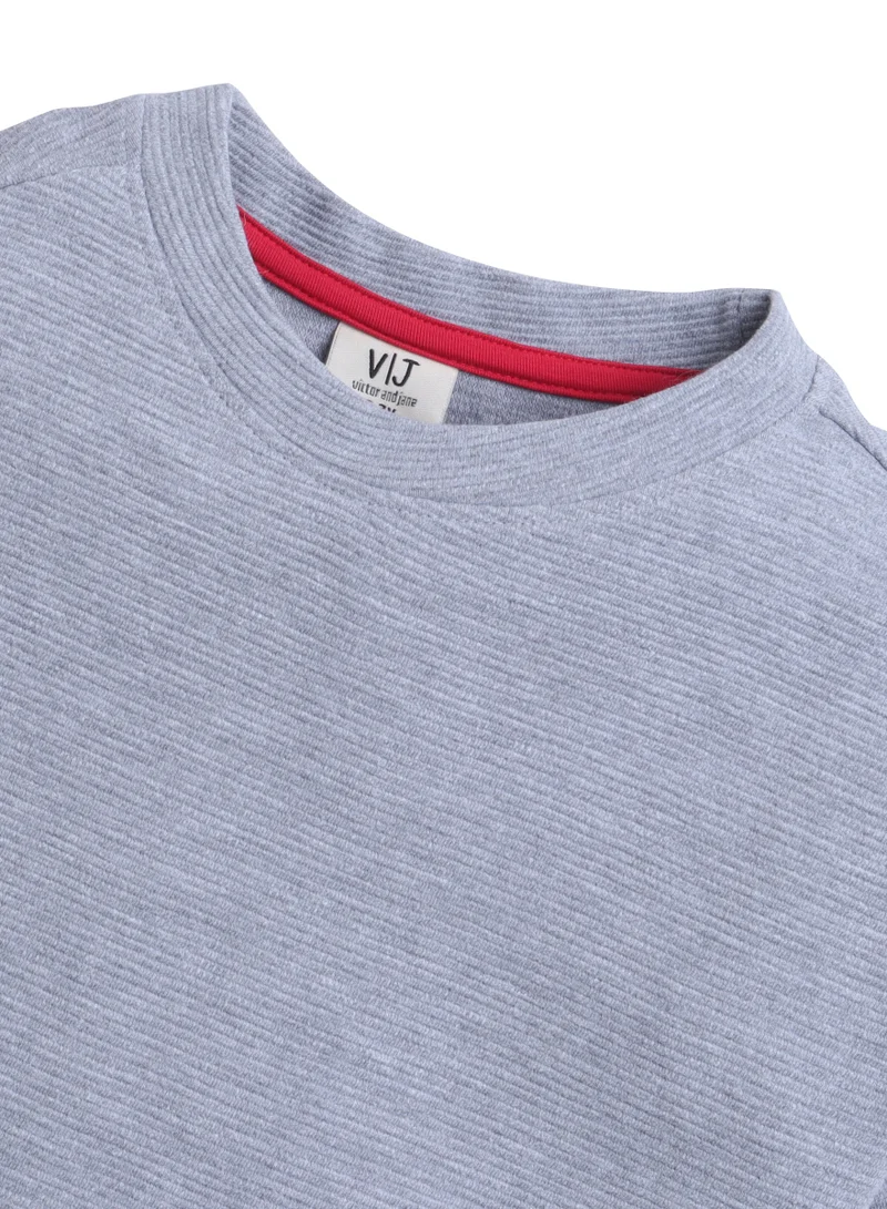 Victor And Jane  Junior Boys Ribbed Cotton T-Shirt- Grey for Men | Best Price UAE