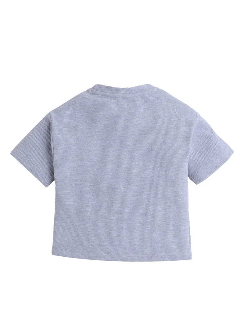 Victor And Jane  Junior Boys Ribbed Cotton T-Shirt- Grey for Men | Best Price UAE