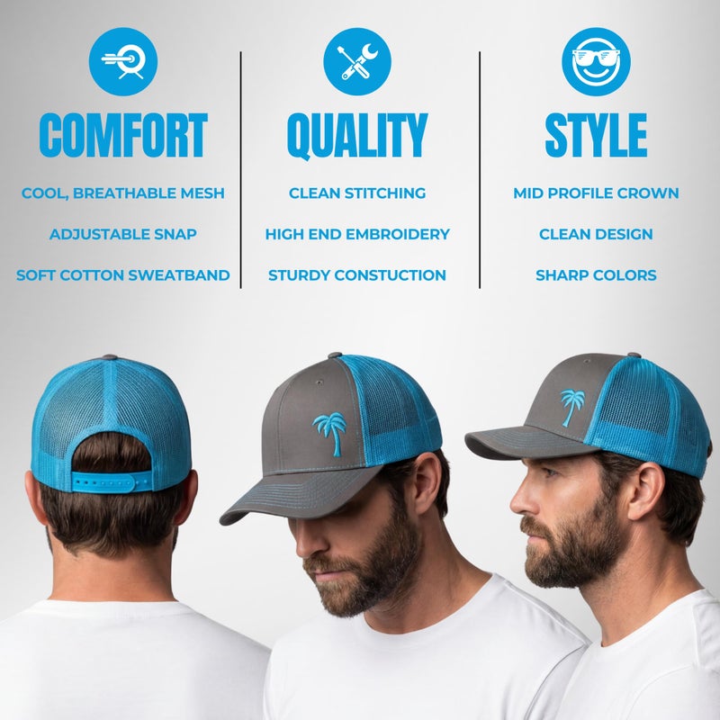 LINDO Trucker Hat [ Palm Tree - Graphite/Aqua ] - Image 2