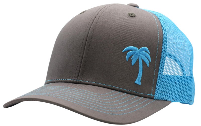 LINDO Trucker Hat [ Palm Tree - Graphite/Aqua ] - Image 1
