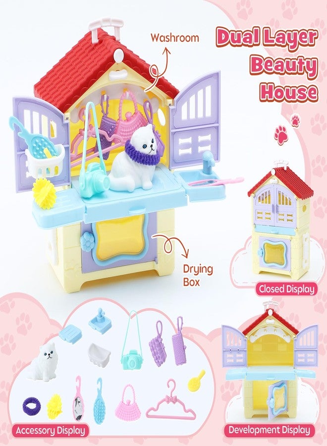 Golray 66Pcs Cat Toys for Kids Girls, 3 In 1 Pet Pretend Play Toys with 9 Cat Figurine/DIY Cat Tree/Beauty House/Playground, Toddler Cat Figures Pet Care Birthday Preschool Girl Boy Gift Age 4 5 6 7 8 - Image 2