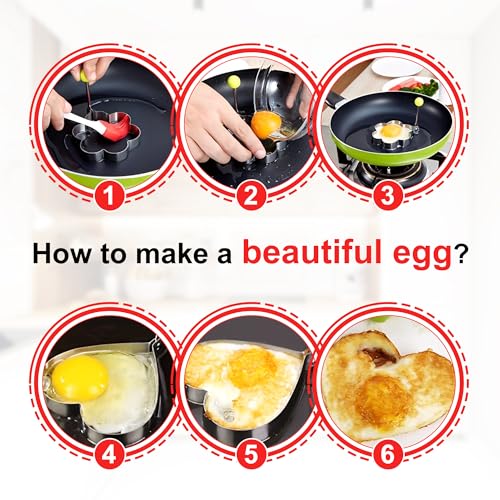 SWETON Egg Molds Egg Shaper Egg Ring Pancake Maker with Handle-6PCS - Image 5