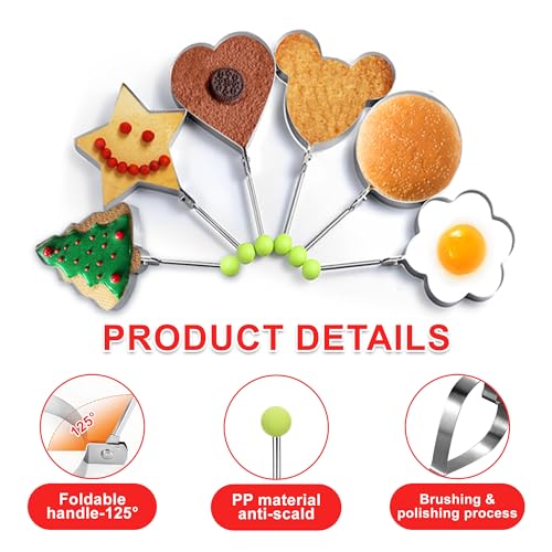 SWETON Egg Molds Egg Shaper Egg Ring Pancake Maker with Handle-6PCS - Image 3