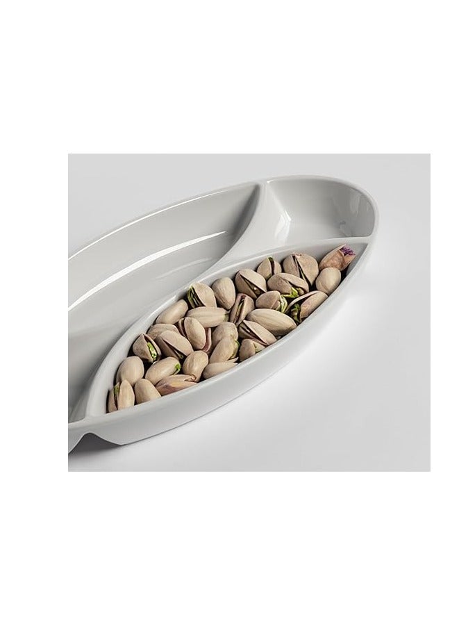Melamine Divided Oval Serving Plate 15 * 30 cm Multi Use for Nuts, Desserts, Sauces and Snacks - White, Easy to Store & Break Resistant | Break-resistant Melamine Divided Plate - Image 3