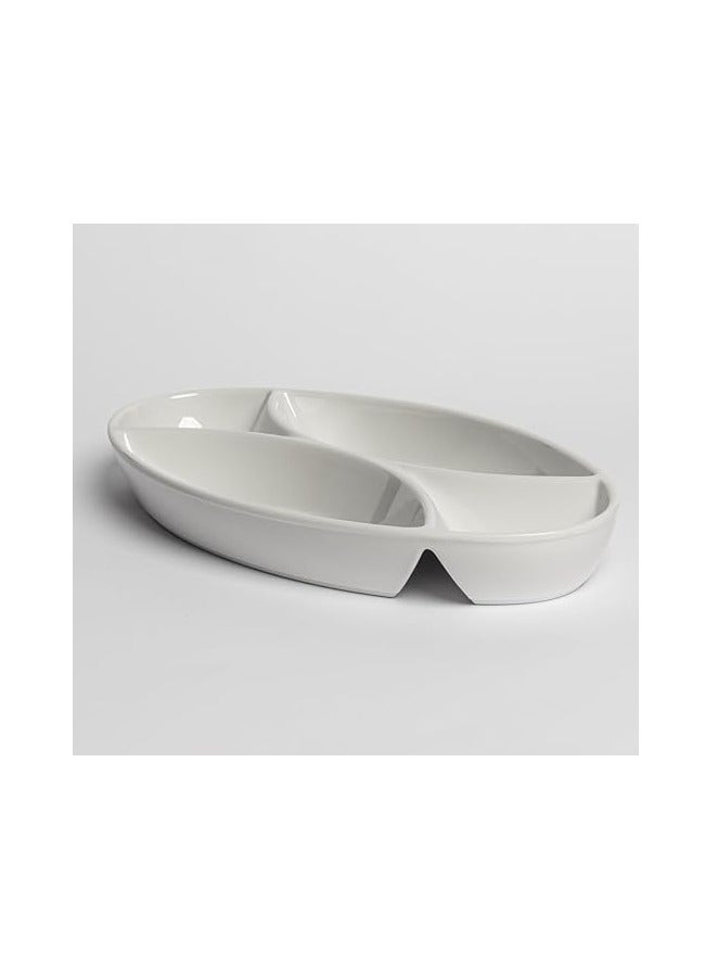 Melamine Divided Oval Serving Plate 15 * 30 cm Multi Use for Nuts, Desserts, Sauces and Snacks - White, Easy to Store & Break Resistant | Break-resistant Melamine Divided Plate - Image 2