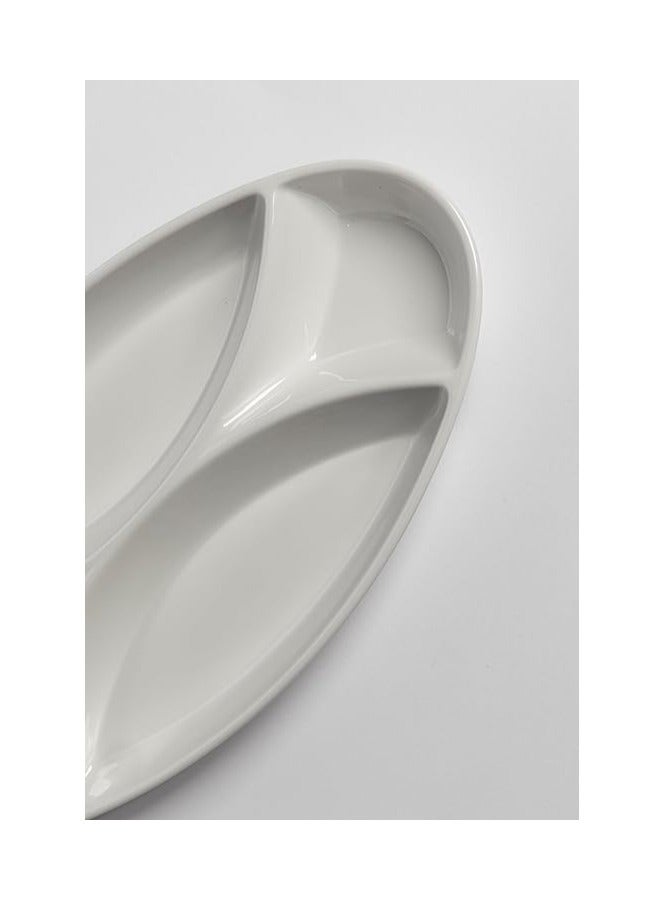 Melamine Divided Oval Serving Plate 15 * 30 cm Multi Use for Nuts, Desserts, Sauces and Snacks - White, Easy to Store & Break Resistant | Break-resistant Melamine Divided Plate - Image 4