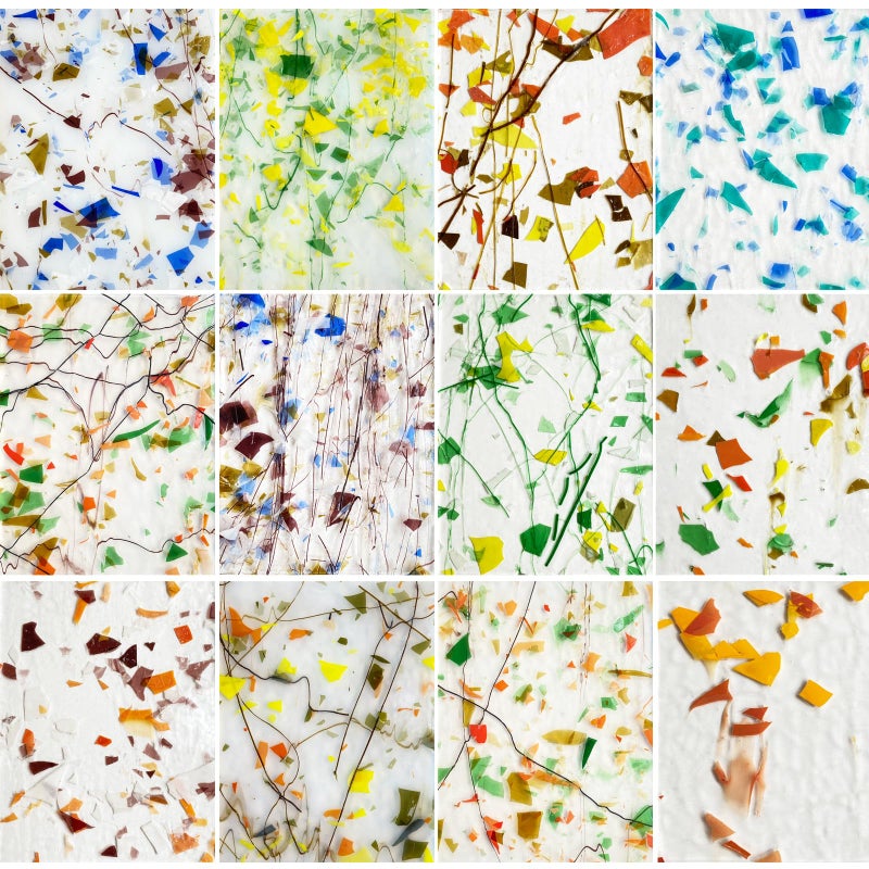 PALJOLLY 12 Sheets Patterned Stained Glass Sheet Variety Pack 6 X 4 inch Cathedral Art Mosaic Glass Tiles for Crafts Stained Glass SuppliesMixed Clear and Opal