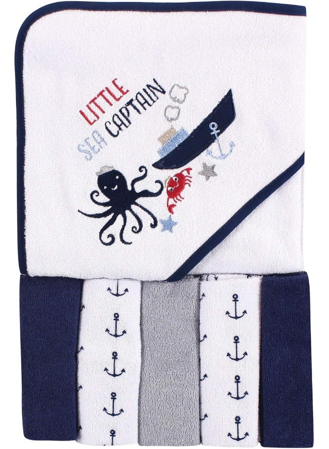 Luvable Friends Hooded Towel & Washcloths 5PC (Knit Terry) Sea Captain - Image 1