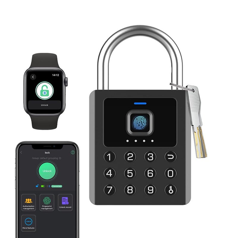 Elinksmart Fingerprint Combination Lock Outdoor eLinkSmart Locker Padlock with 9 Digit Button Password Bluetooth APP Control Weatherproof Heavy Duty Keyed Padlock for Shed Gate Fence Truck Support Temporary Code - Image 1