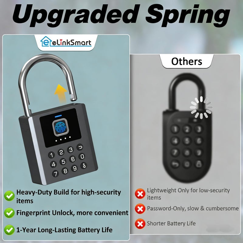 Elinksmart Fingerprint Combination Lock Outdoor eLinkSmart Locker Padlock with 9 Digit Button Password Bluetooth APP Control Weatherproof Heavy Duty Keyed Padlock for Shed Gate Fence Truck Support Temporary Code - Image 5