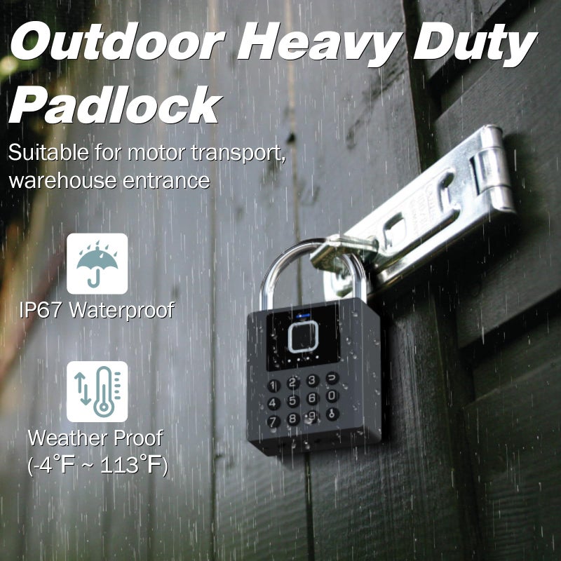 Elinksmart Fingerprint Combination Lock Outdoor eLinkSmart Locker Padlock with 9 Digit Button Password Bluetooth APP Control Weatherproof Heavy Duty Keyed Padlock for Shed Gate Fence Truck Support Temporary Code - Image 4