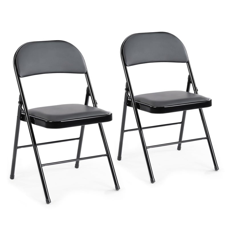 DUMOS 2 Pack Folding Chairs with Padded Cushion and Back - Fabric Stackable Portable Dining Chairs Set, for Home and Office, Conference, Wedding, Party, Patio, Garden, for Indoor Outdoor, Black Grey - Image 1