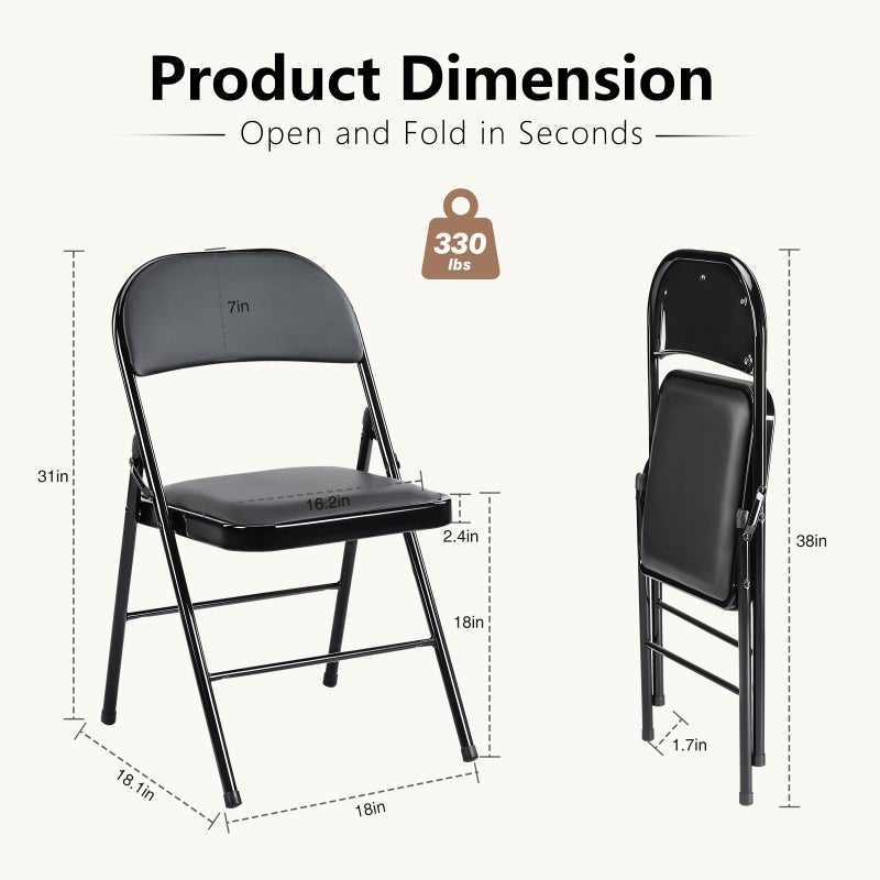 DUMOS 2 Pack Folding Chairs with Padded Cushion and Back - Fabric Stackable Portable Dining Chairs Set, for Home and Office, Conference, Wedding, Party, Patio, Garden, for Indoor Outdoor, Black Grey - Image 3