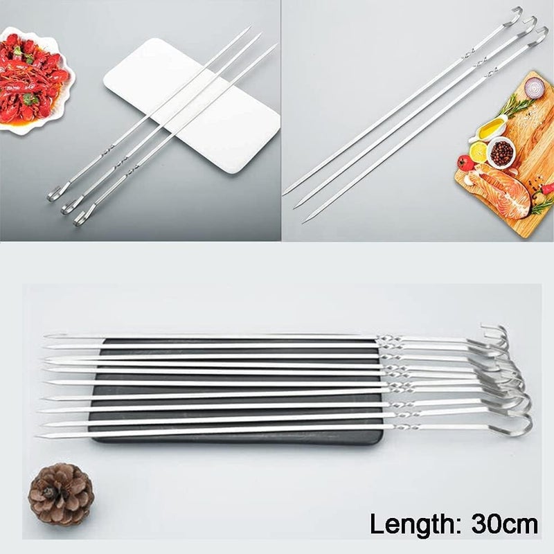 BetterJonny 24Pcs Kabob Skewers, BetterJonny Flat Metal BBQ Barbecue Skewer 12" Long Stainless Steel Reusable Shish Kebob Sticks Skewers for Grilling Meat Shrimp Chicken Vegetable - Image 3