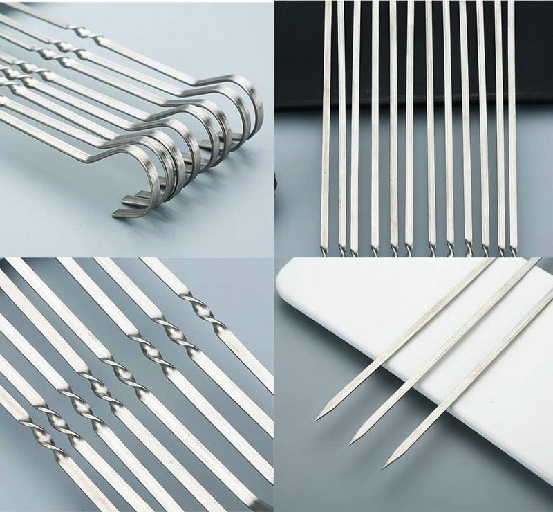 BetterJonny 24Pcs Kabob Skewers, BetterJonny Flat Metal BBQ Barbecue Skewer 12" Long Stainless Steel Reusable Shish Kebob Sticks Skewers for Grilling Meat Shrimp Chicken Vegetable - Image 2