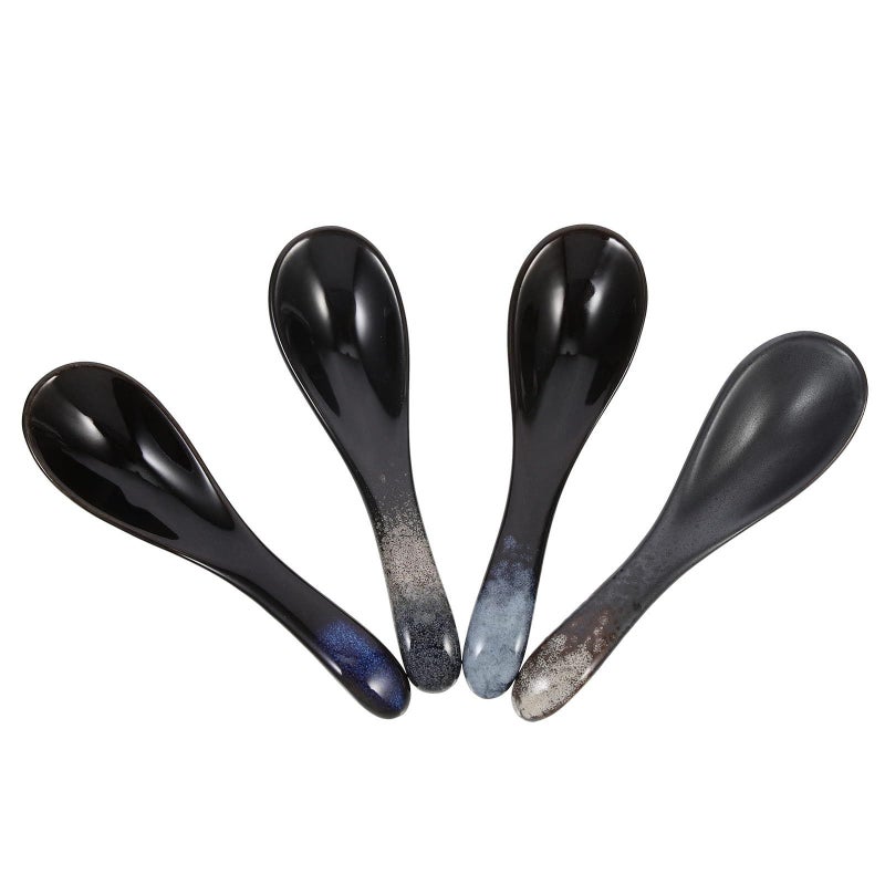 Ceramic Soup Spoons 4 Pack Short Handle Marble Pattern Porridge Spoons for Dining - Image 2
